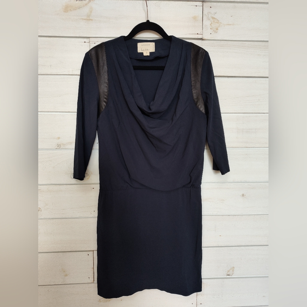 Nicole Miller Artelier Blue Dress Leather accents